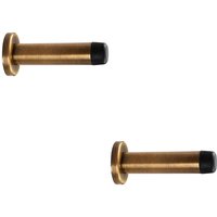 Loops 2x Rubber Tipped Doorstop Cylinder with Rose Wall Mounted 70mm Antique Brass in Metallics