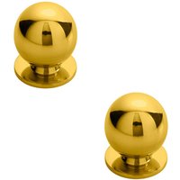 Loops 2x Solid Ball Cupboard Door Knob 30mm Diameter Polished Brass Cabinet Handle in Metallics