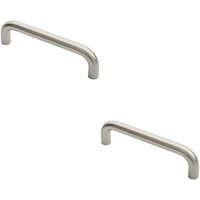 Loops 2x Round D Bar Pull Handle 22mm Dia 225mm Fixing Centres Satin Stainless Steel in Metallics