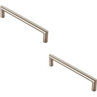 Loops 2x Mitred Round Bar Pull Handle 138 x 10mm 128mm Fixing Centres Satin Steel in Metallics