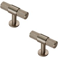 Loops 2x Knurled Cupboard T Shape Pull Handle 50 x 13mm Satin Nickel Cabinet Handle in Metallics