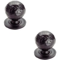 Loops 2x Hammered Ball Cupboard Door Knob 33mm Diameter Black Antique Cabinet Handle
