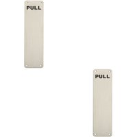 Loops 2x Pull Engraved Door Finger Plate 300 x 75mm Satin Stainless Steel Push Plate in Metallics