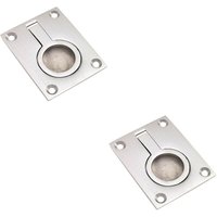 Loops 2x Flush Ring Recessed Pull Handle 63 x 48.5mm 8.5mm Depth Satin Chrome