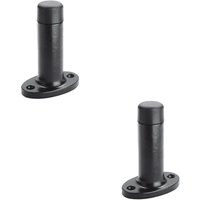 Loops 2x Wall Mounted Doorstop Cylinder on Oval Rose Rubber Tip 75mm Black Antique