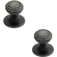 Loops 2x Ringed Tiered Cupboard Door Knob 30mm Diameter Pewter Cabinet Handle