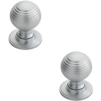 Loops 2x Textured Reeded Ball Cupboard Door Knob 28mm Dia Satin Chrome Handle