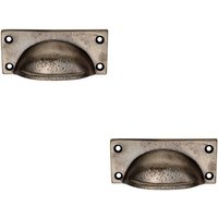 Loops 2x Square Plate Cabinet Cup Handle 90 x 40.5mm 77 x 28mm Fixings Pewter