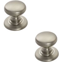 Loops 2x Smooth Ringed Cupboard Door Knob 28mm Dia Satin Nickel Cabinet Handle in Metallics