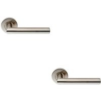 Loops 2x PAIR Oval Shaped Mitred Bar Handle on Round Rose Concealed Fix Satin Steel in Metallics