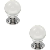 Loops 2x Crystal Ball Cupboard Door Knob 30mm Diameter Clear Translucent & Chrome