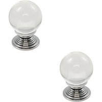 Loops 2x Crystal Ball Cupboard Door Knob 34mm Diameter Clear Translucent & Chrome