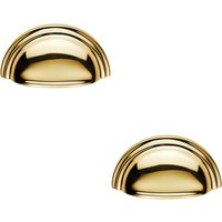 Loops 2x Victorian Cup Pull Handle Polished Brass 92 x 46mm 76mm Fixing Centres in Metallics