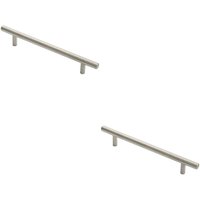 Loops 2x Round T Bar Pull Handle 178 x 10mm 128mm Fixing Centres Stainless Steel in Metallics