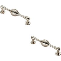 Loops 2x Reeded Beehive Handle on Round Rose & Stem 128mm Fixing Centres Nickel in Metallics
