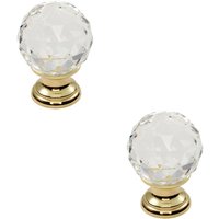 Loops 2x Faceted Crystal Cupboard Door Knob 31mm Dia Polished Brass Cabinet Handle in Metallics