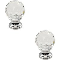 Loops 2x Faceted Crystal Cupboard Door Knob 35mm Dia Polished Chrome Cabinet Handle