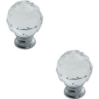 Loops 2x Faceted Crystal Cupboard Door Knob 40mm Dia Polished Chrome Cabinet Handle