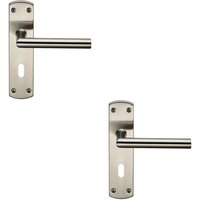 Loops 2x Mitred Lever Door Handle on Lock Backplate 172 x 44mm Satin Stainless Steel in Metallics