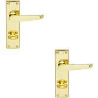 Loops 2x Victorian Flat Lever on Bathroom Backplate Handle 150 x 42mm Polished Brass in Metallics