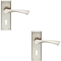 Loops 2x PAIR Angular Lever on Lock Backplate Door Handle 150 x 50mm Satin Nickel in Metallics