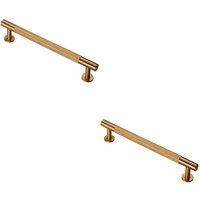 Loops 2x Knurled Bar Door Pull Handle 190 x 13mm 160mm Fixing Centres Satin Brass in Metallics