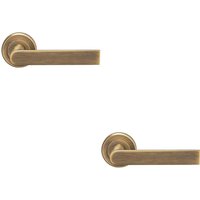 Loops 2x PAIR Flat Rectangular Bar Handle on Round Rose Concealed Fix Antique Brass in Metallics
