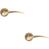 Loops 2x PAIR Arched Tapered Handle on Round Rose Concealed Fix Antique Brass in Metallics