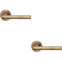 Loops 2x PAIR Straight T Bar Handle on Round Rose Concealed Fix Antique Brass in Metallics