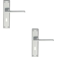 Loops 2x Flat Straight Lever on Lock Backplate Door Handle 180 x 40mm Satin Chrome