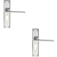 Loops 2x Flat Straight Lever on Euro Lock Backplate Handle 180 x 40mm Polished Chrome