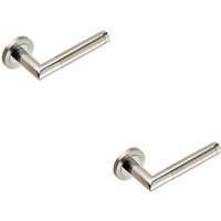 Loops 2x PAIR Mitred Round Bar Lever Ringed Design Conceled Fix Polished Satin Steel in Metallics