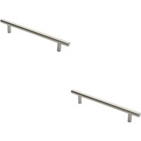 Loops 2x Straight T Bar Door Pull Handle 400 x 19mm 300mm Fixing Centres Satin Steel in Metallics