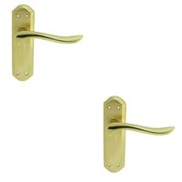 Loops 2x PAIR Curved Lever on Sculpted Latch Backplate 180 x 48mm Satin/Polished Brass in Metallics