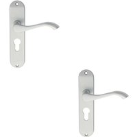 Loops 2x PAIR Curved Handle on Chamfered Euro Lock Backplate 180 x 40mm Satin Chrome