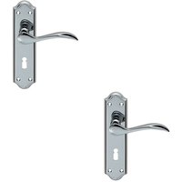 Loops 2x PAIR Curved Door Handle Lever on Lock Backplate 180 x 45mm Polished Chrome
