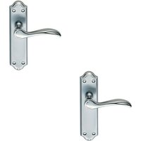 Loops 2x PAIR Curved Door Handle Lever on Latch Backplate 180 x 45mm Satin Chrome