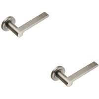 Loops 2x PAIR Flat Bar Lever with Rounded End on Round Rose Concealed Fix Satin Steel in Metallics