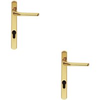 Loops 2x Straight Lever Door Handle on Lock Backplate Polished Brass 208mm X 25mm in Metallics