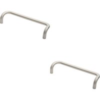 Loops 2x Cranked Door Pull Handle 19mm Dia 300mm Fixing Centres Satin Steel in Metallics