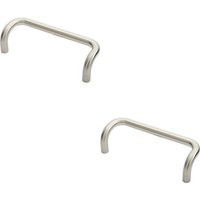 Loops 2x Cranked Door Pull Handle 19mm Dia 225mm Fixing Centres Satin Steel in Metallics