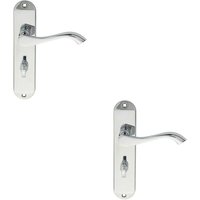 Loops 2x PAIR Curved Lever on Chamfered Bathroom Backplate 180 x 40mm Polished Chrome
