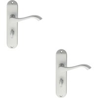 Loops 2x PAIR Curved Handle on Chamfered Bathroom Backplate 180 x 40mm Satin Chrome