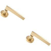 Loops 2x PAIR Straight Plinth Mounted Handle on Round Rose Concealed Fix Satin Brass in Metallics