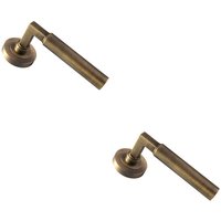 Loops 2x PAIR Straight Round Bar Handle on Round Rose Concealed Fix Antique Brass in Metallics
