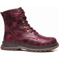 IVACHY Women's Combat Boots- Chunky - Lace Up Ankle Boots- Zip Up Closure in Wine | Size: 7.5