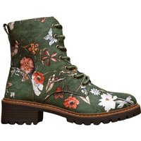 IVACHY Women's Floral Lace-Up Ankle Boots with Side Zip in Green | Size: 7