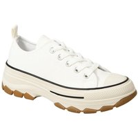 IVACHY Women's Low Top Canvas Casual Comfy Daily Wear Chunky Flatform Wedge Trainers in White | Size: 3