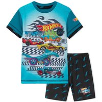 Hot Wheels Boy's Short Pyjama Set 2 Piece Summer PJ Soft Loungewear Nightwear in Blue | Size: 6-7 Years