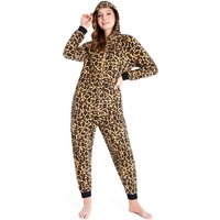 CityComfort Women's Animal Print Onesie Loungewear in Brown | Size: Medium